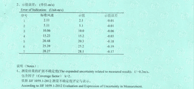 風速計CNAS校準證書結果頁展示2